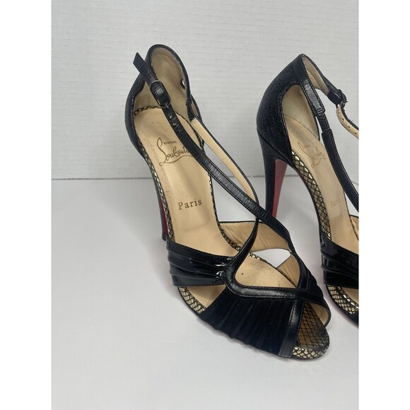 Christian Louboutin Black Leather and Suede Divinoche Peep Toe Pumps Size 39 - Picture 3 of 11